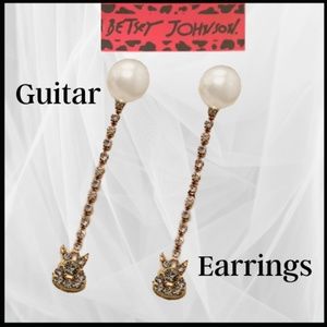 Guitar Dangling Earrings Enamel Pearl Crystal - Betsey Johnson